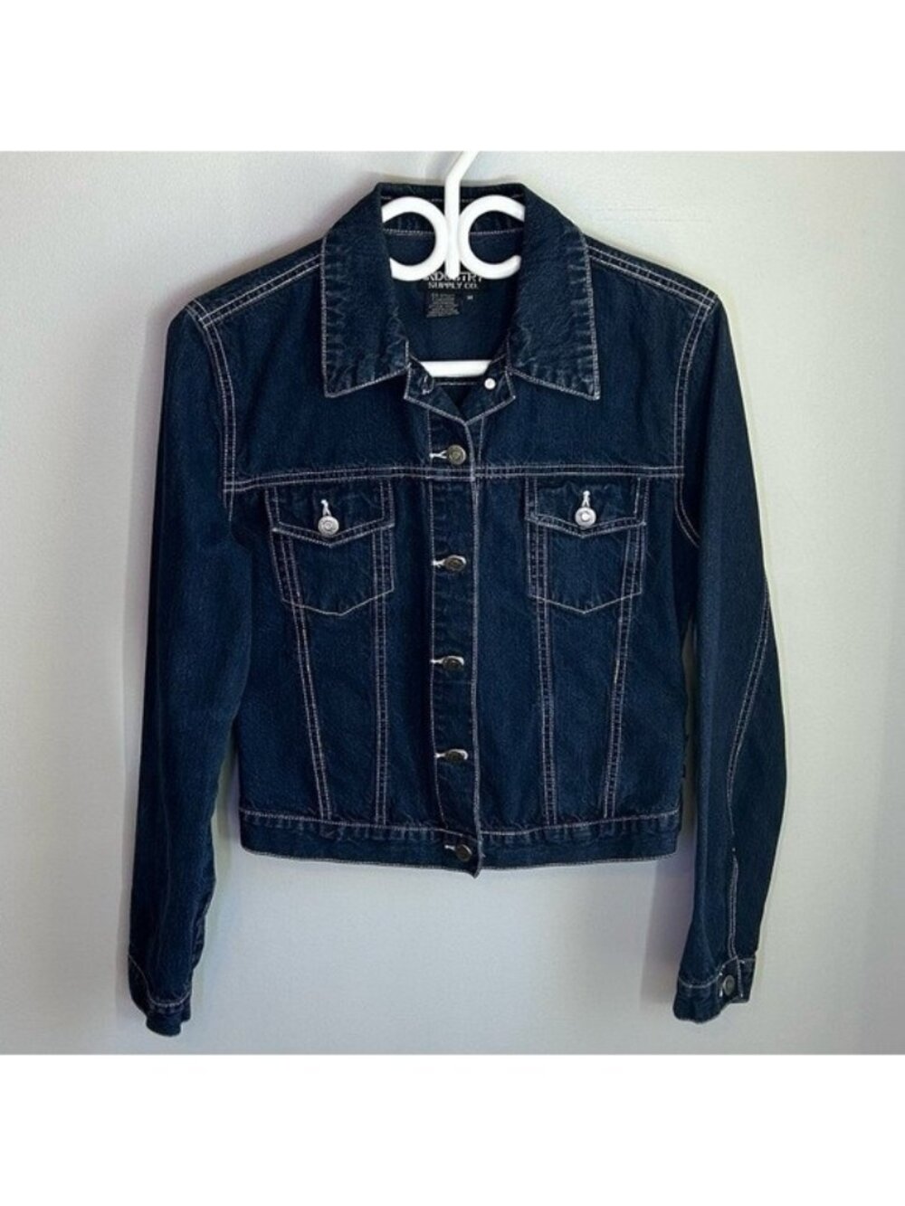 Industry Supply Co Dark Wash Denim Jean Jacket with Contrast Stitching Size M